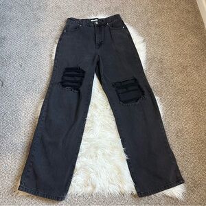 Forever 21 Black Straight Leg Jeans with Distressed Details